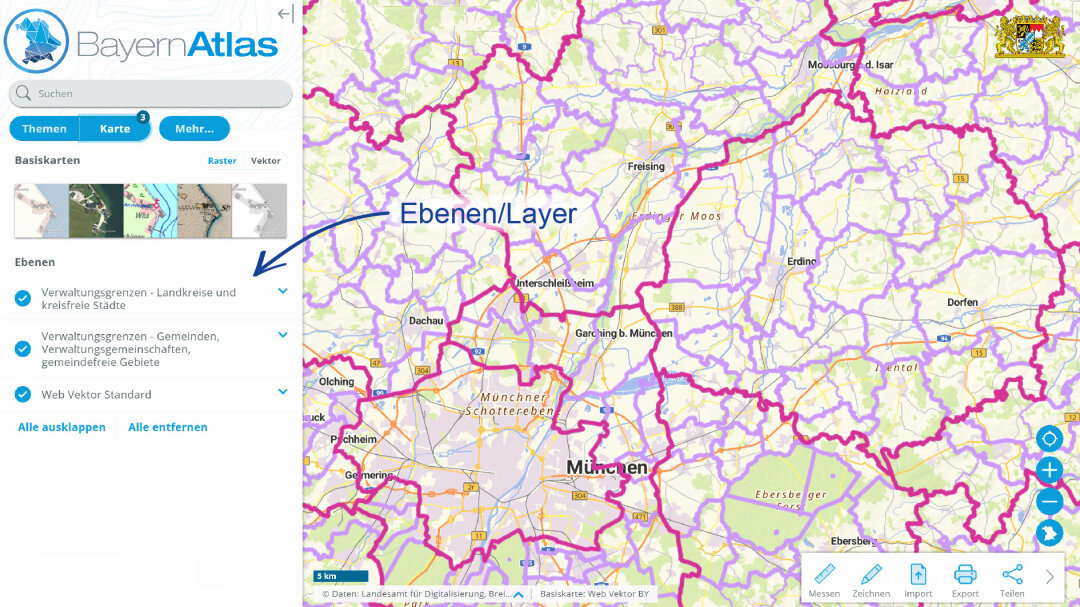 BayernAtlas Hilfe Ebenen/Layer